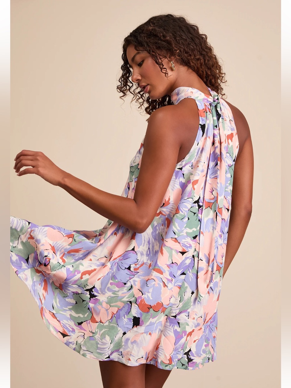 Lulus Tied Back To You Lavender Multi Floral Print Mini Shift Dress - Picture 6 of 16